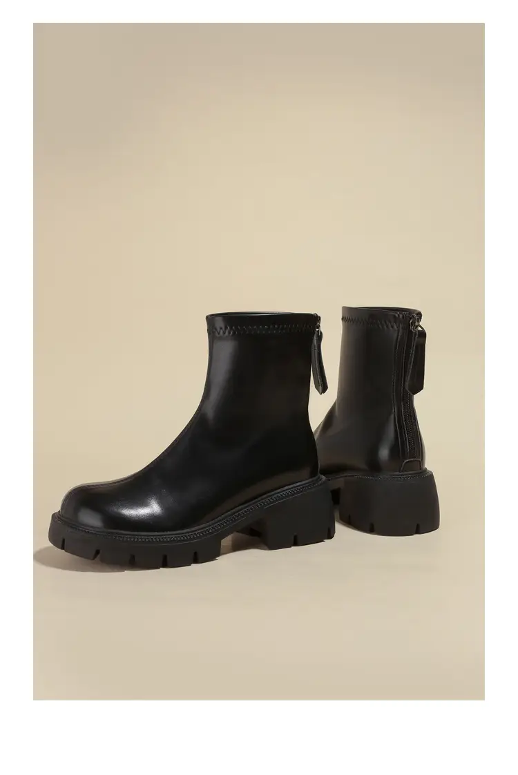Women's Black Martin Boots Autumn Winter Korean Style Stretch Thin Boots — feature 21