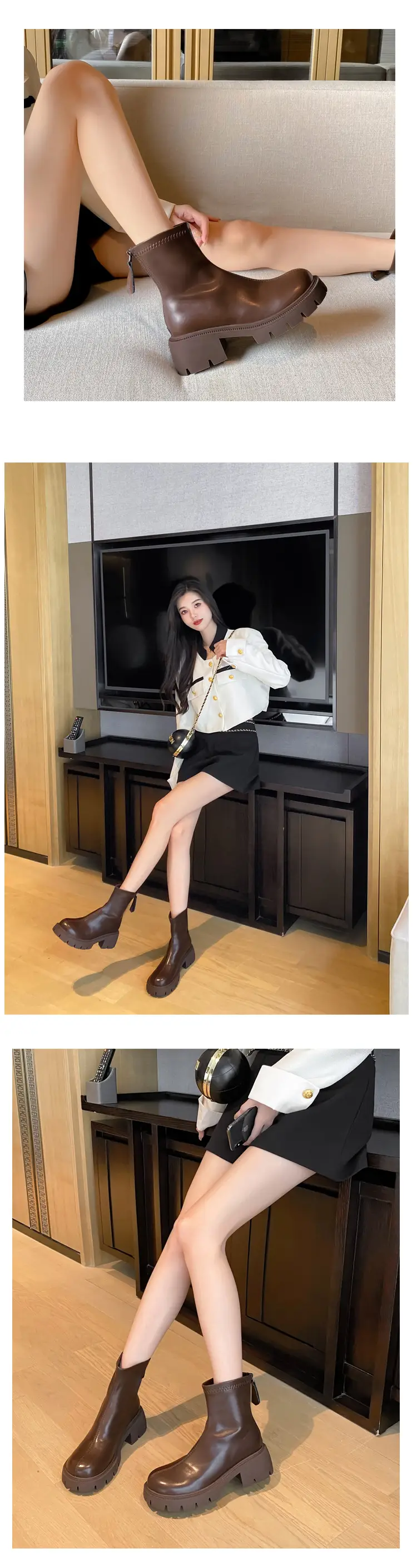 Women's Black Martin Boots Autumn Winter Korean Style Stretch Thin Boots — feature 4