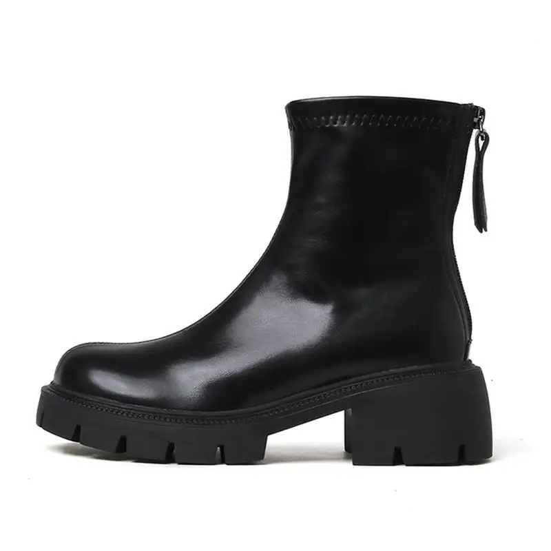 Women's Black Martin Boots Autumn Winter Korean Style Stretch Thin Boots - Image 2
