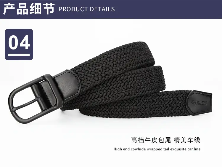 Men's Black Leather Belt with Alloy Buckle — feature 13
