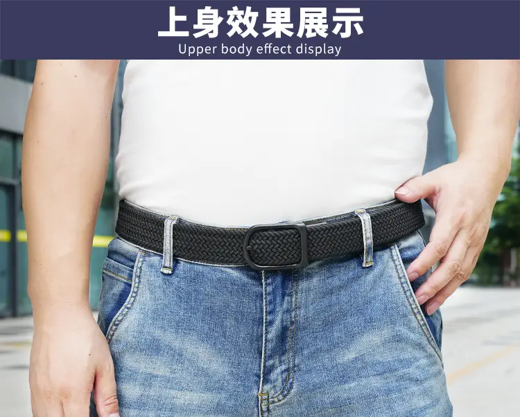 Men's Black Leather Belt with Alloy Buckle — feature 6