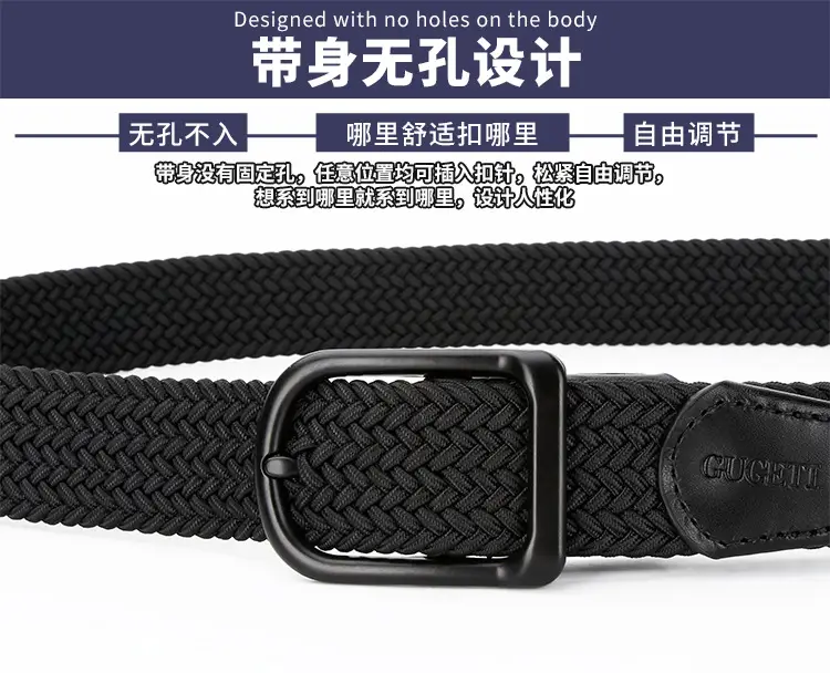 Men's Black Leather Belt with Alloy Buckle — feature 7