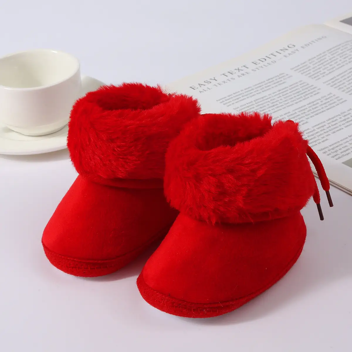 Baby Faux Fur Boots Red Pink Brown 0-1Yr Winter Soft — feature 15
