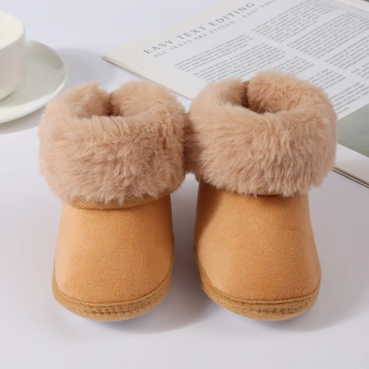 Baby Faux Fur Boots Red Pink Brown 0-1Yr Winter Soft — feature 16