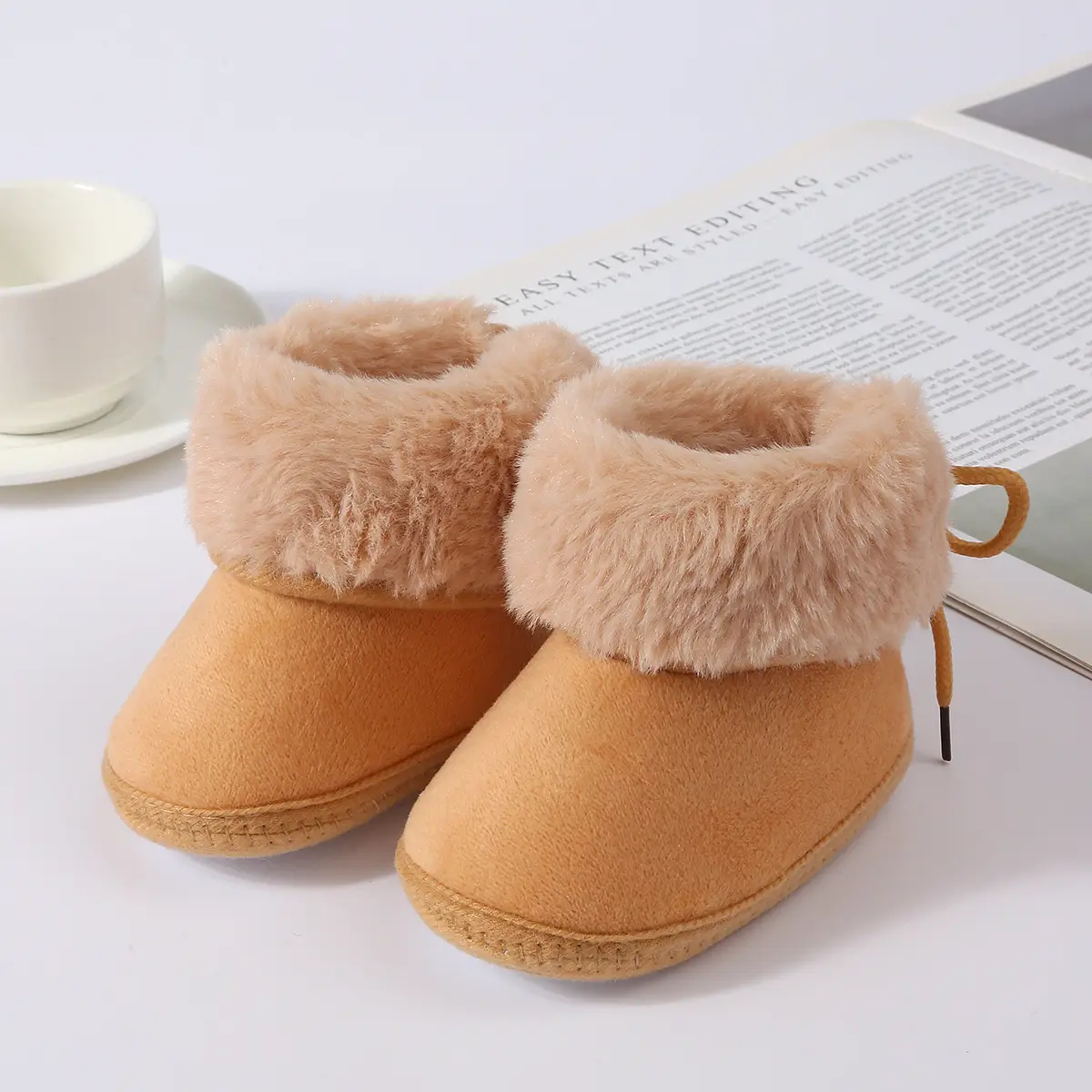 Baby Faux Fur Boots Red Pink Brown 0-1Yr Winter Soft — feature 17