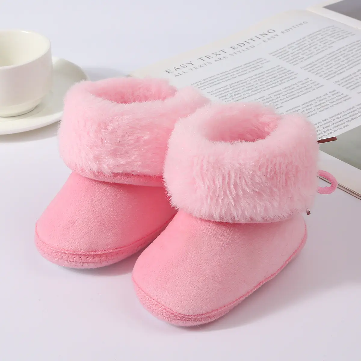 Baby Faux Fur Boots Red Pink Brown 0-1Yr Winter Soft — feature 18