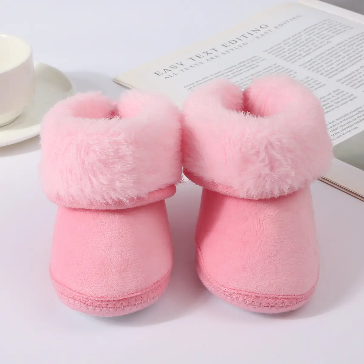 Baby Faux Fur Boots Red Pink Brown 0-1Yr Winter Soft — feature 19