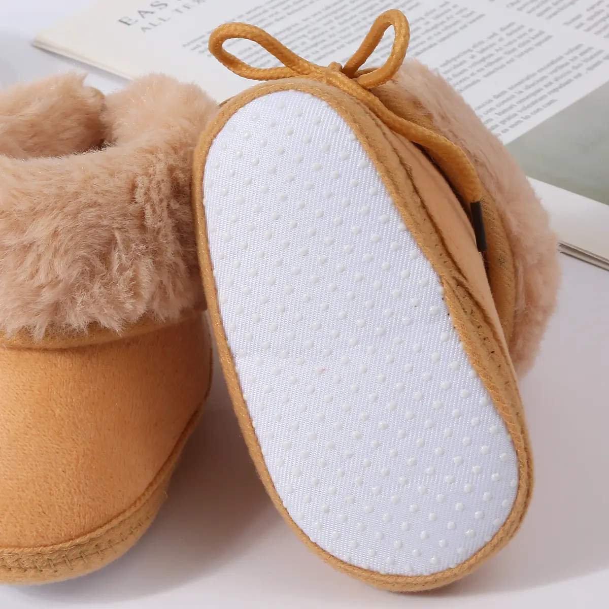 Baby Faux Fur Boots Red Pink Brown 0-1Yr Winter Soft — feature 4