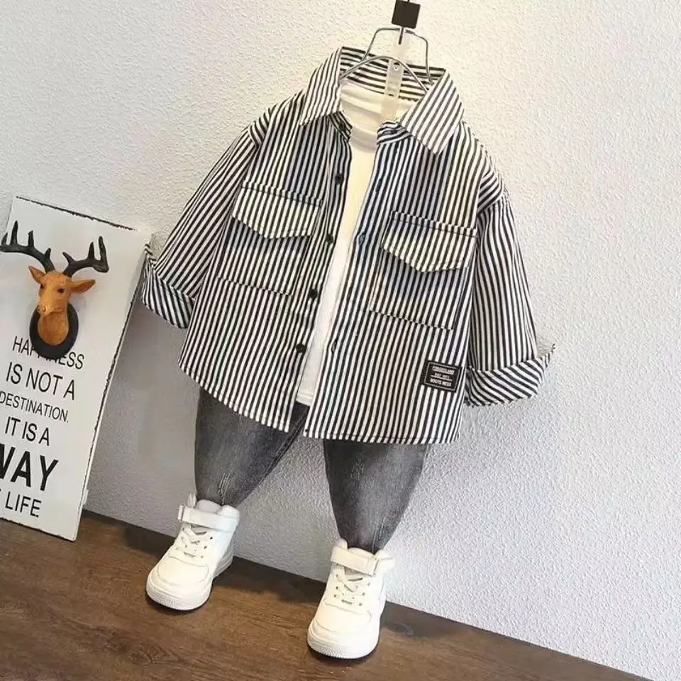 Children Striped Coat Baby Base Winter Warm Set - Image 4