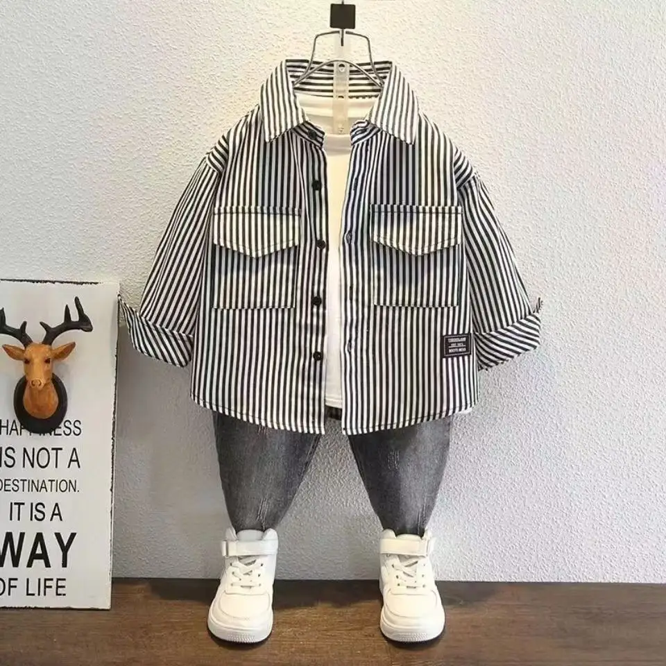 Children Striped Coat Baby Base Winter Warm Set - Image 5