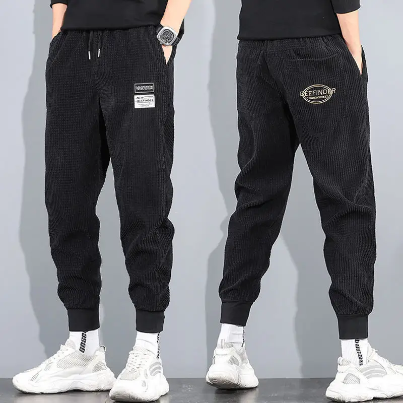 Men Grey Corduroy Leg Pants Winter Fleece Casual Plus Size - Image 8