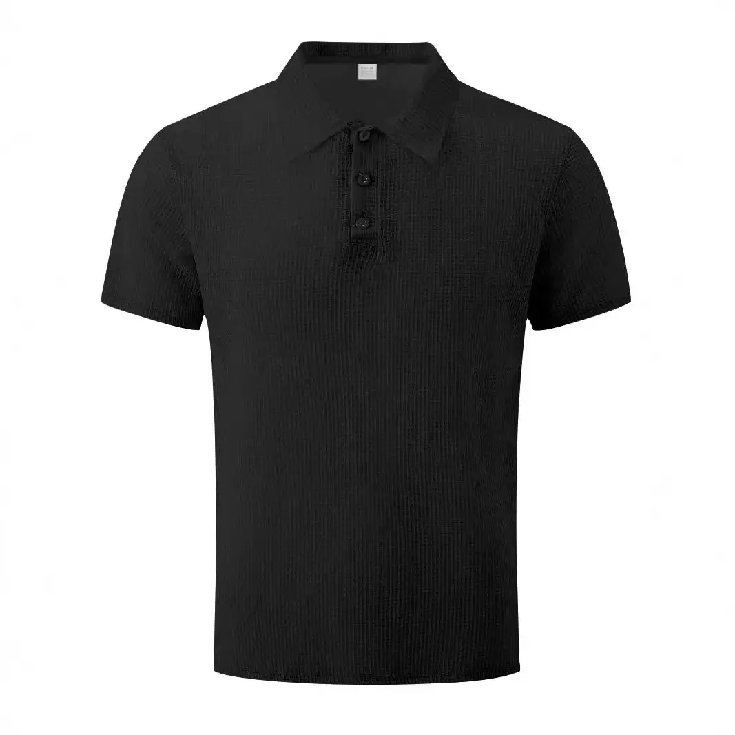 Men's Waffle Knit Polo Shirt Short Sleeve Summer Beige - Image 10