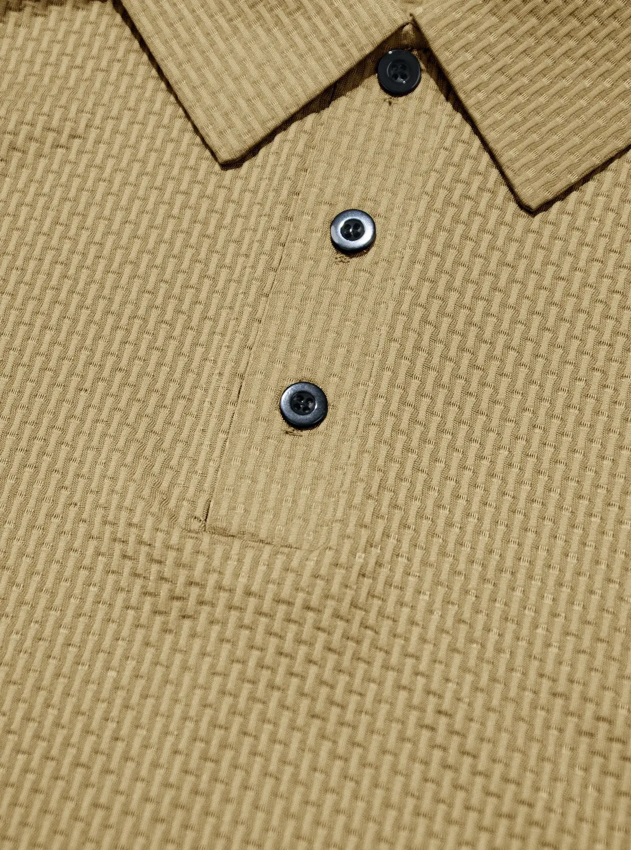 Men's Waffle Knit Polo Shirt Short Sleeve Summer Beige — feature 13