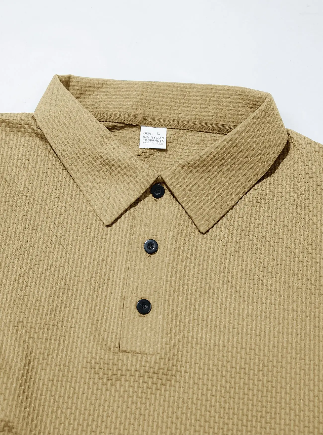 Men's Waffle Knit Polo Shirt Short Sleeve Summer Beige — feature 15
