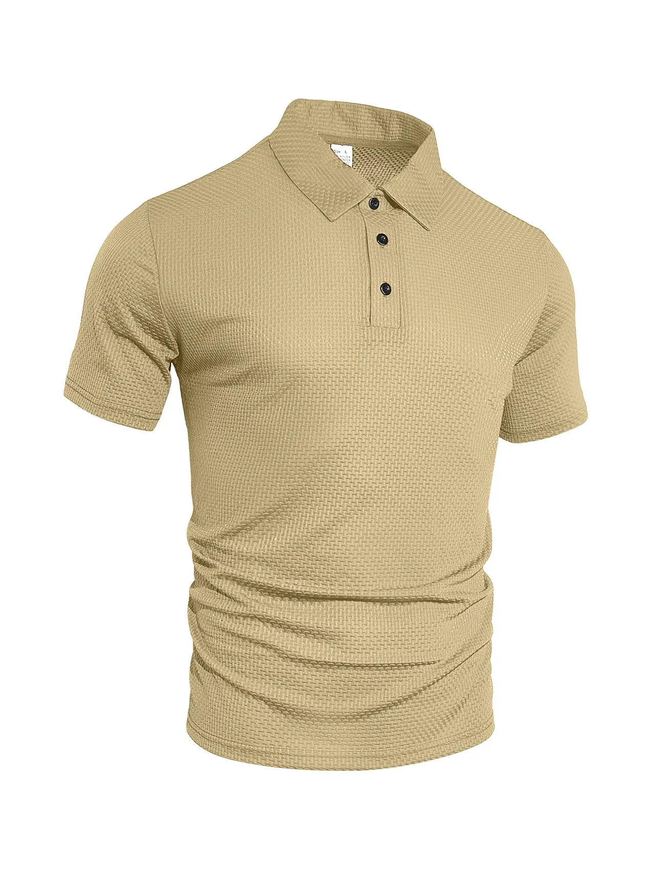 Men's Waffle Knit Polo Shirt Short Sleeve Summer Beige — feature 16