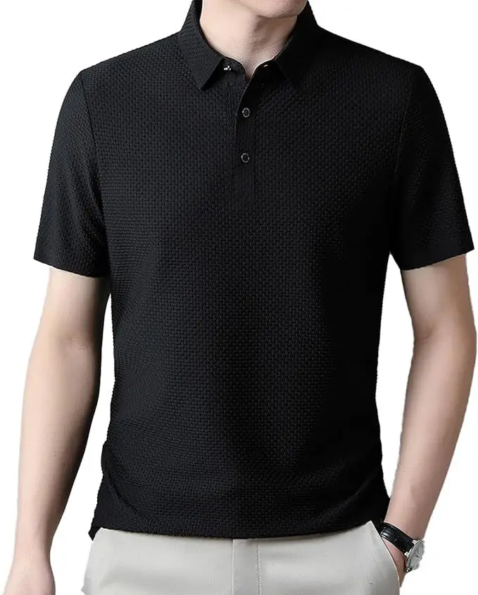 Men's Waffle Knit Polo Shirt Short Sleeve Summer Beige — feature 2