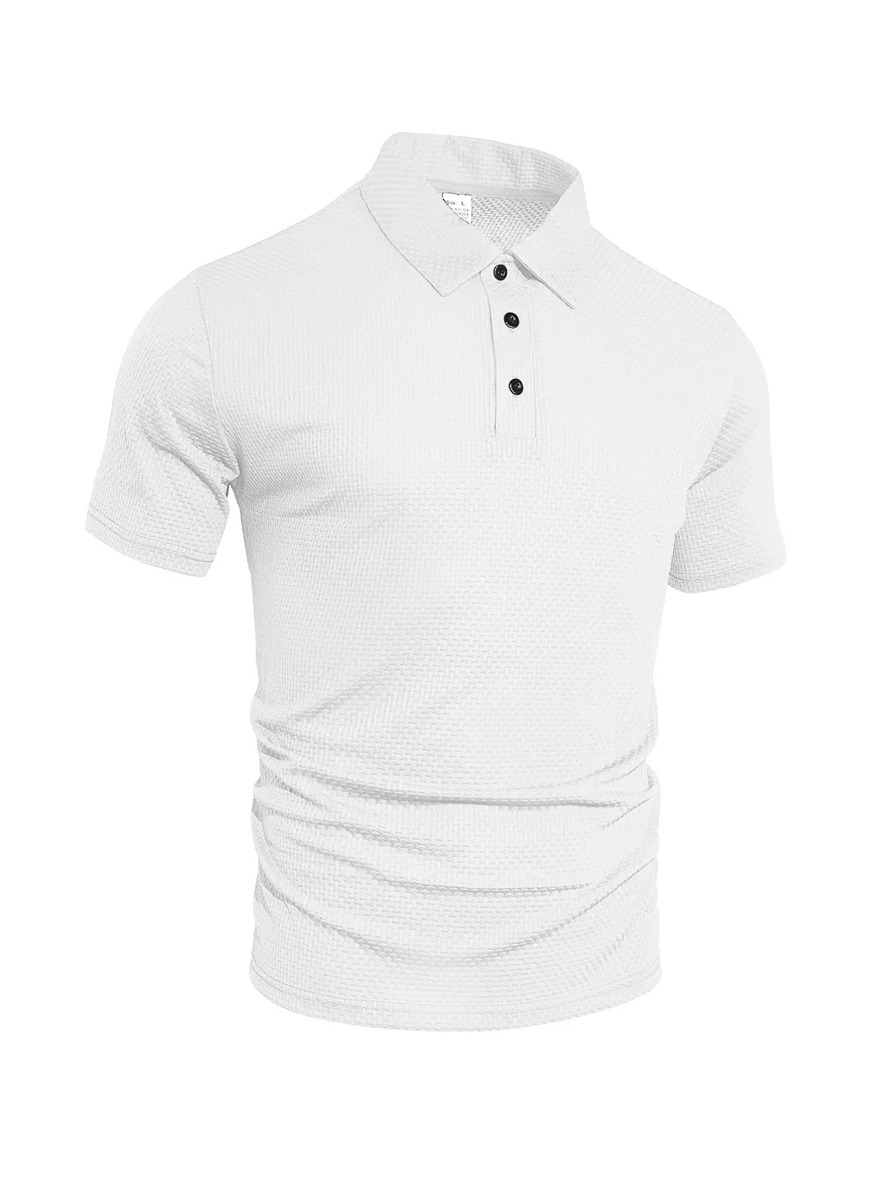 Men's Waffle Knit Polo Shirt Short Sleeve Summer Beige — feature 24