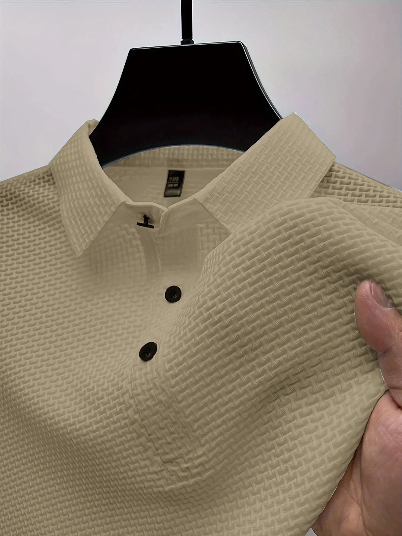 Men's Waffle Knit Polo Shirt Short Sleeve Summer Beige — feature 8