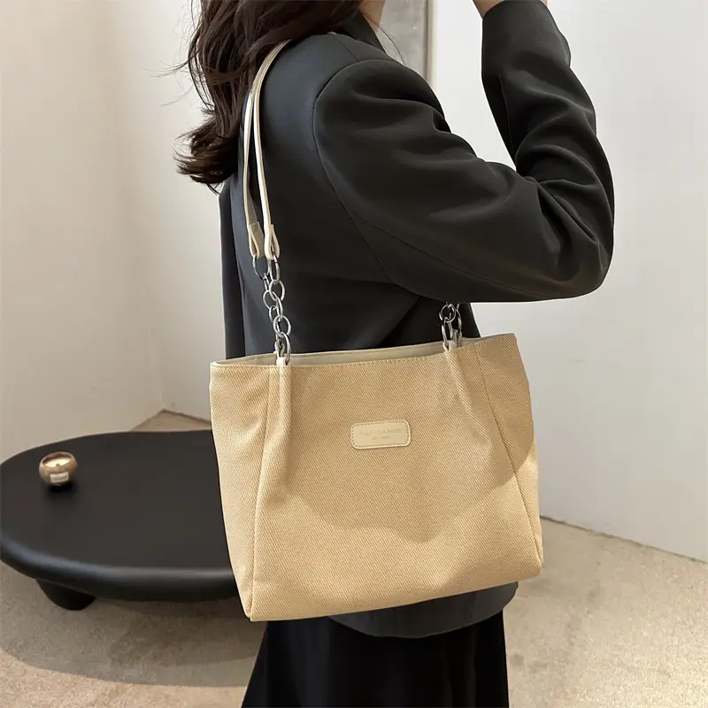 Brown Canvas Shoulder Bag for Women Large Capacity Commuter Tote - Image 5