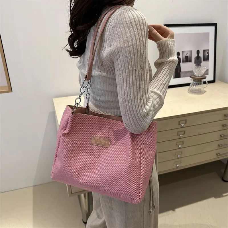Brown Canvas Shoulder Bag for Women Large Capacity Commuter Tote - Image 6