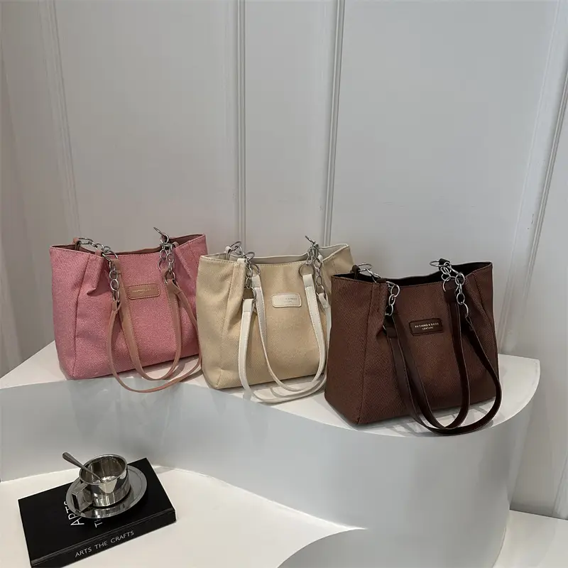 Brown Canvas Shoulder Bag for Women Large Capacity Commuter Tote - Image 7