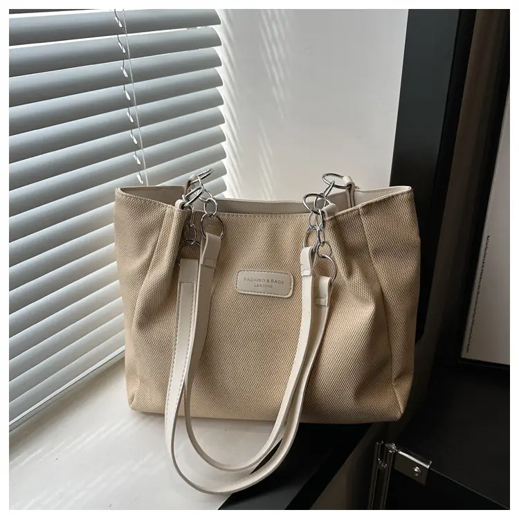Brown Canvas Shoulder Bag for Women Large Capacity Commuter Tote — feature 10