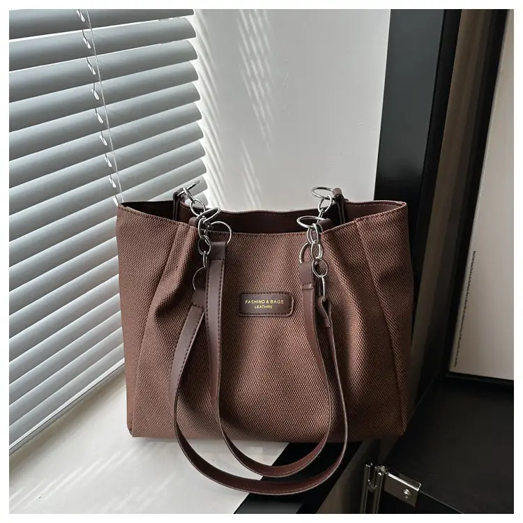 Brown Canvas Shoulder Bag for Women Large Capacity Commuter Tote — feature 12