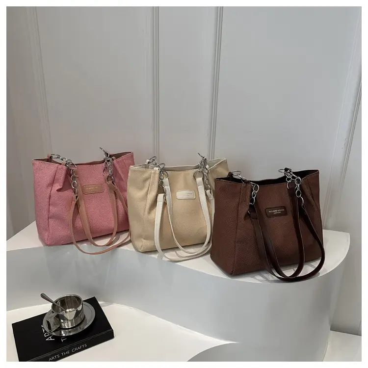 Brown Canvas Shoulder Bag for Women Large Capacity Commuter Tote — feature 13