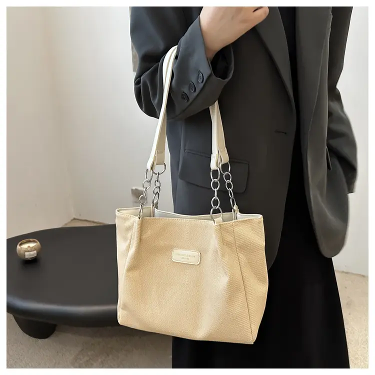 Brown Canvas Shoulder Bag for Women Large Capacity Commuter Tote — feature 14