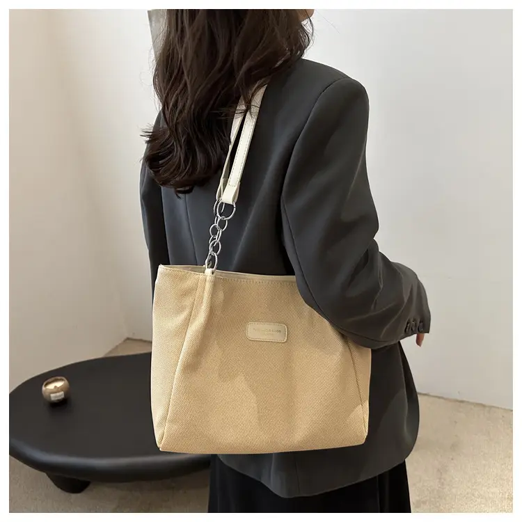 Brown Canvas Shoulder Bag for Women Large Capacity Commuter Tote — feature 15