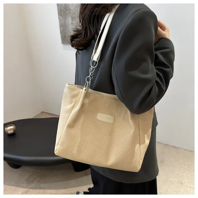 Brown Canvas Shoulder Bag for Women Large Capacity Commuter Tote — feature 16