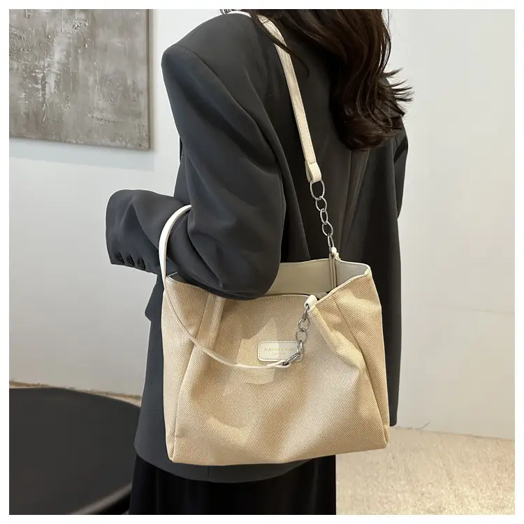 Brown Canvas Shoulder Bag for Women Large Capacity Commuter Tote — feature 17