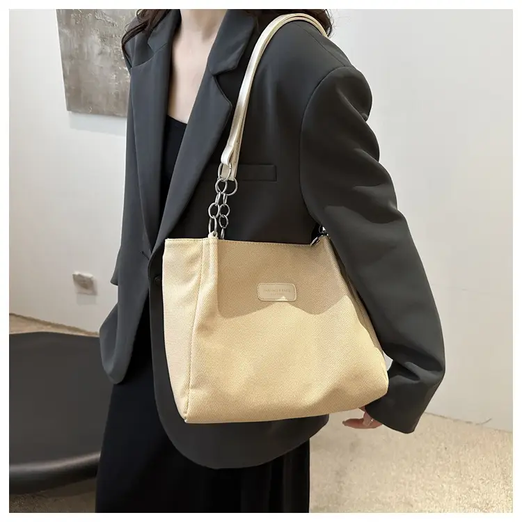 Brown Canvas Shoulder Bag for Women Large Capacity Commuter Tote — feature 18