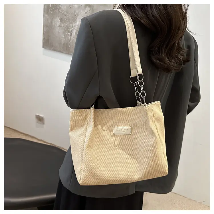 Brown Canvas Shoulder Bag for Women Large Capacity Commuter Tote — feature 19