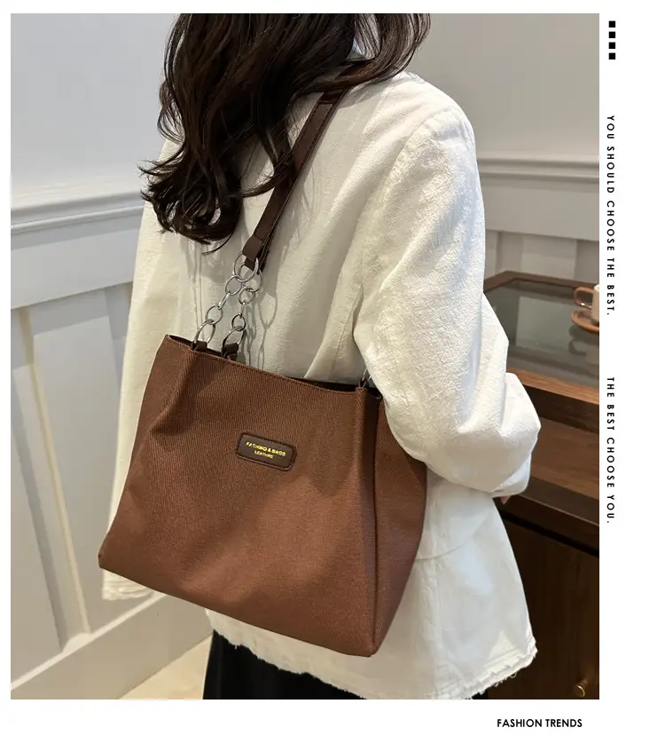 Brown Canvas Shoulder Bag for Women Large Capacity Commuter Tote — feature 2
