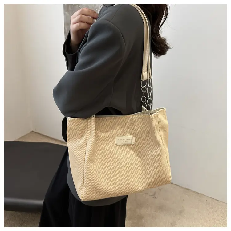 Brown Canvas Shoulder Bag for Women Large Capacity Commuter Tote — feature 20