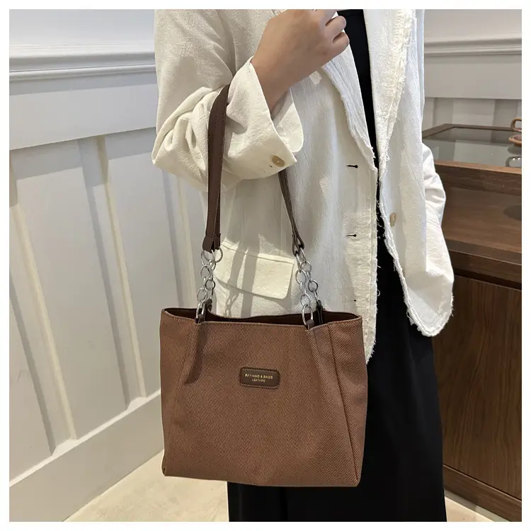 Brown Canvas Shoulder Bag for Women Large Capacity Commuter Tote — feature 21