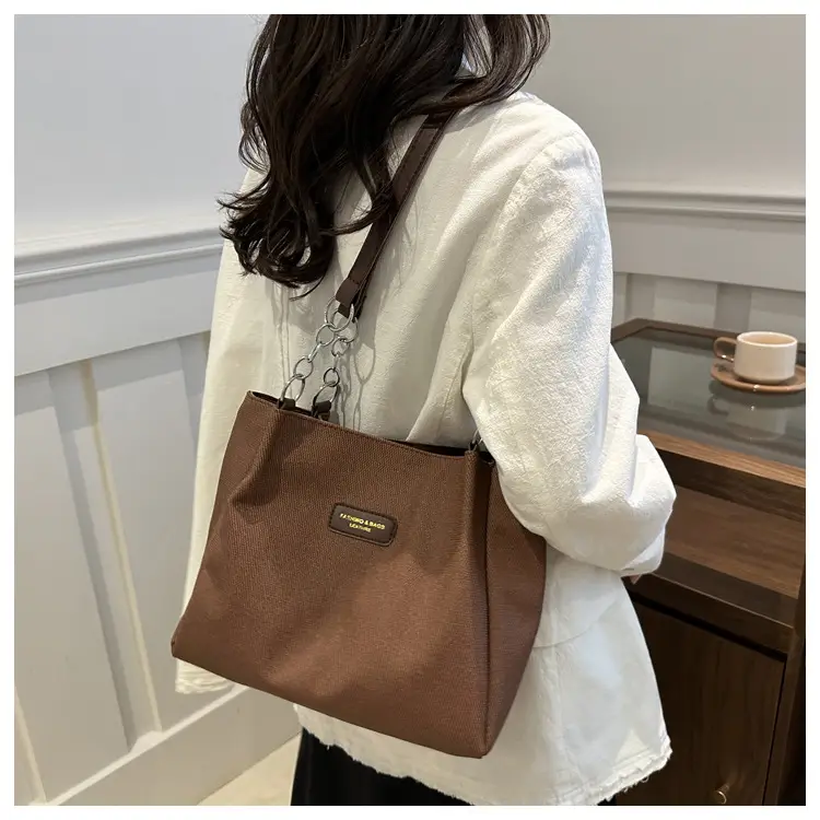 Brown Canvas Shoulder Bag for Women Large Capacity Commuter Tote — feature 22
