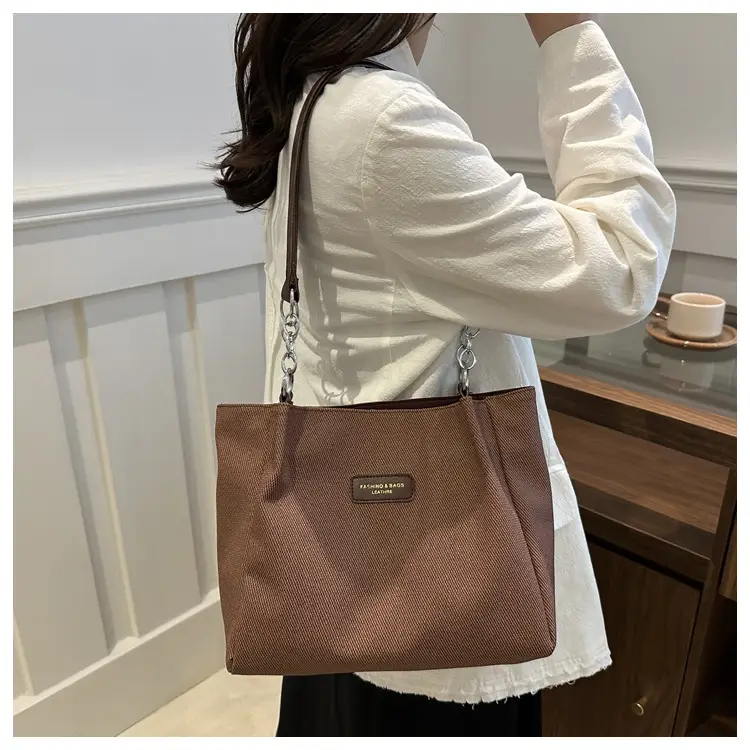 Brown Canvas Shoulder Bag for Women Large Capacity Commuter Tote — feature 23