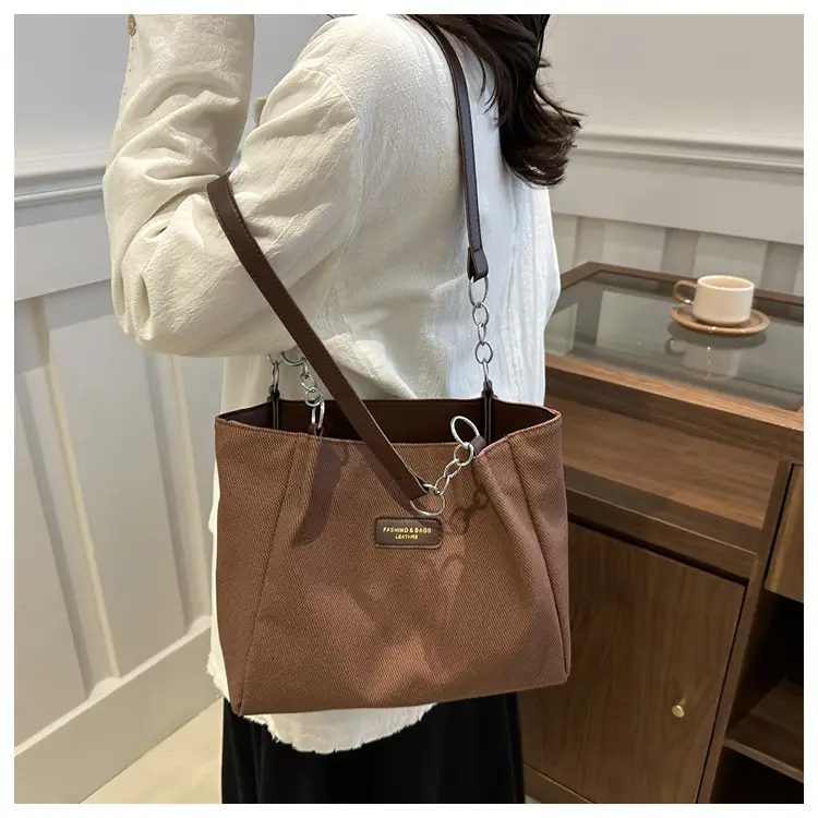 Brown Canvas Shoulder Bag for Women Large Capacity Commuter Tote — feature 26