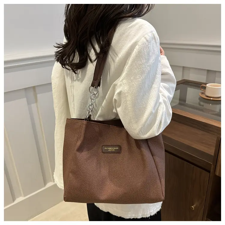 Brown Canvas Shoulder Bag for Women Large Capacity Commuter Tote — feature 27