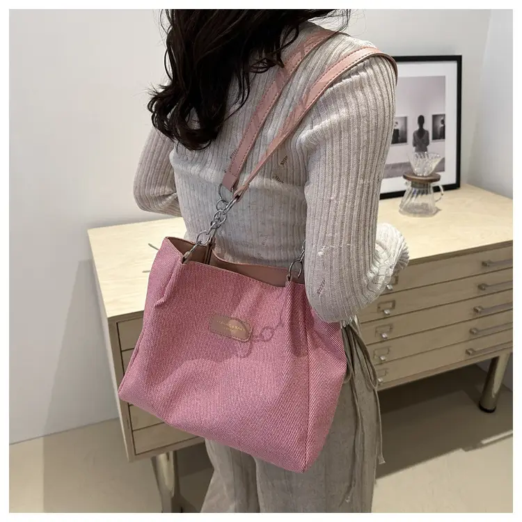 Brown Canvas Shoulder Bag for Women Large Capacity Commuter Tote — feature 30