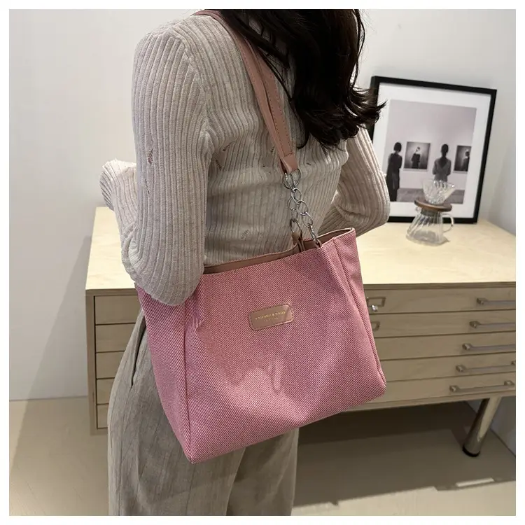 Brown Canvas Shoulder Bag for Women Large Capacity Commuter Tote — feature 33