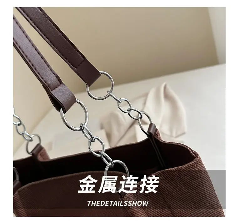 Brown Canvas Shoulder Bag for Women Large Capacity Commuter Tote — feature 5