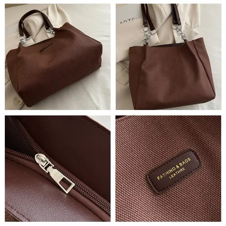 Brown Canvas Shoulder Bag for Women Large Capacity Commuter Tote — feature 9
