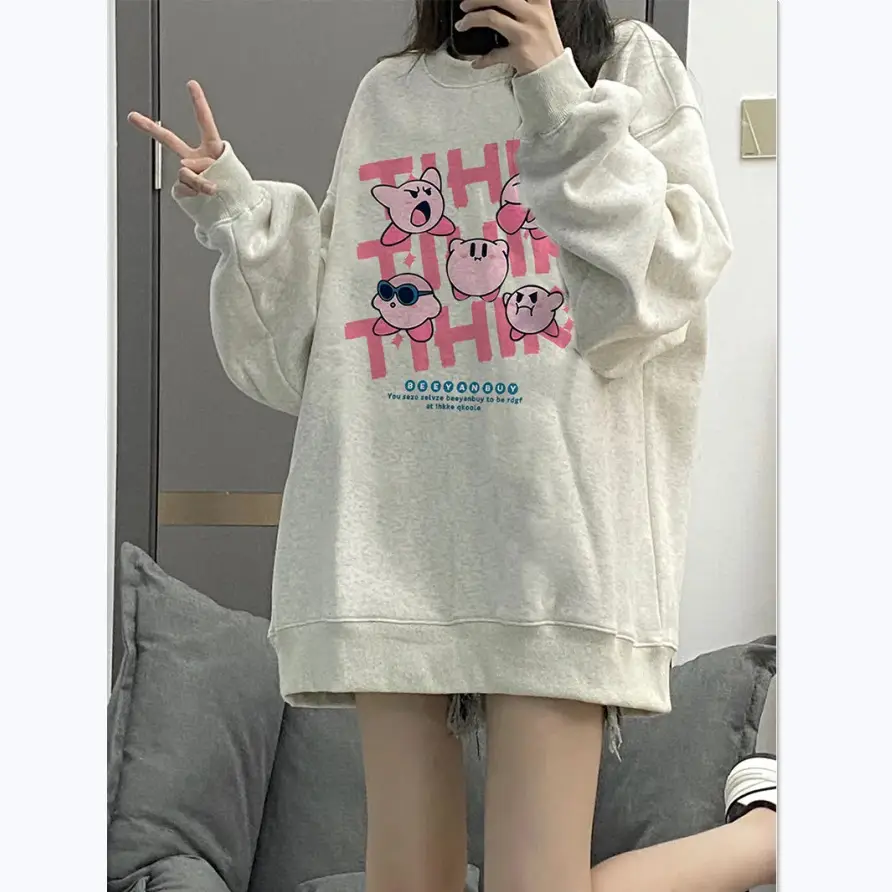 Women 100% Cotton Loose Sweatshirt Winter Fleece Lined - Image 5