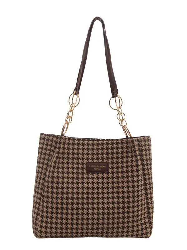 Vintage Houndstooth Shoulder Tote Bag for Women 2024 - Image 9