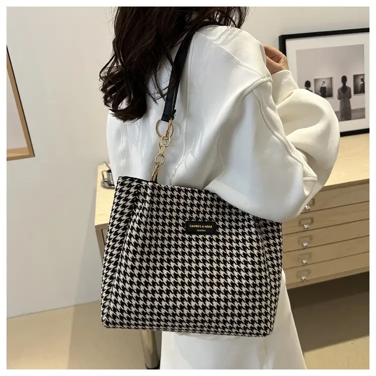 Vintage Houndstooth Shoulder Tote Bag for Women 2024 — feature 12