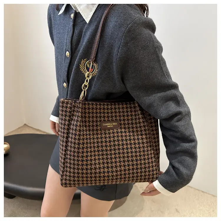 Vintage Houndstooth Shoulder Tote Bag for Women 2024 — feature 13