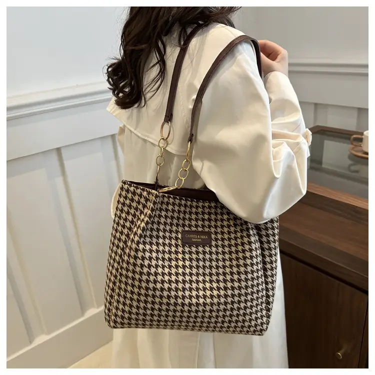 Vintage Houndstooth Shoulder Tote Bag for Women 2024 — feature 7